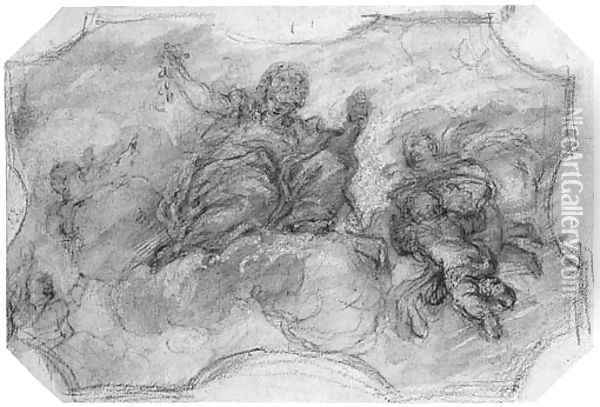 Flora with putti design for a ceiling compartment Oil Painting - Giuseppe Passeri