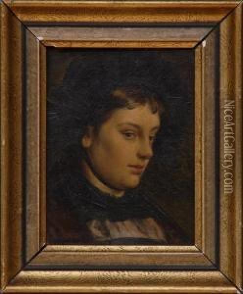 Portrait Of An Adolescent Girl Oil Painting - Benjamin I Vautier