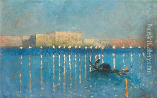 Night In Venice (1906) Oil Painting - Emile Claus