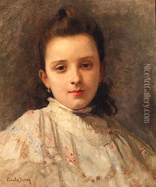 A Portrait Of A Young Girl Oil Painting - Carolus (Charles Auguste Emile) Duran