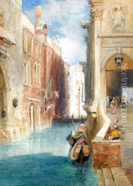 A Canal In Venice Oil Painting - James Holland
