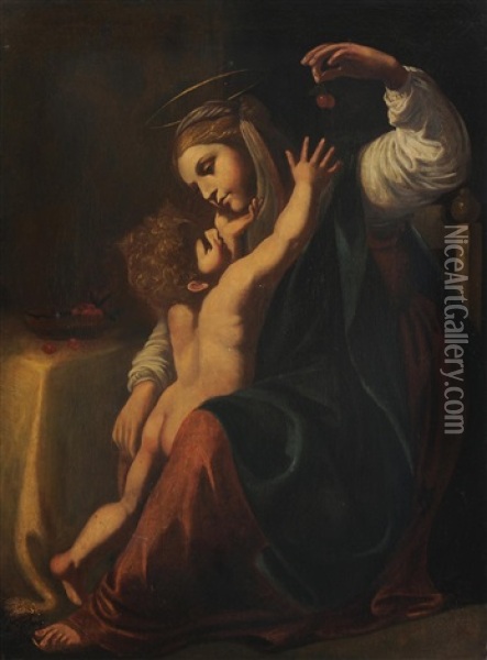 Madonna Delle Ciliegie Oil Painting - Giacomo (Lo Spadarino) Galli