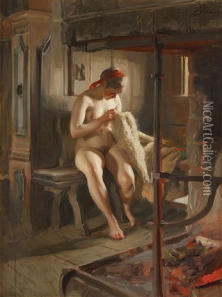 The Flea (dressing For Summer) Oil Painting - Anders Zorn