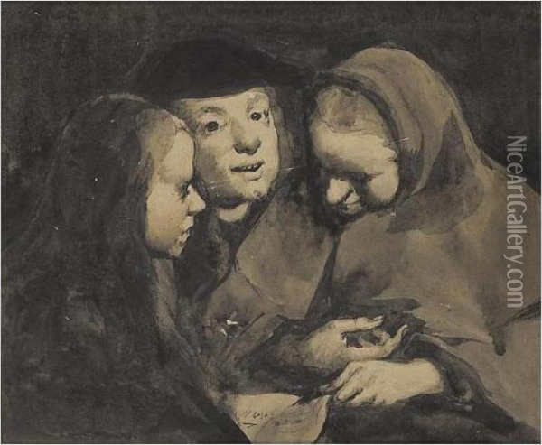 Trois Femmes Lisant Oil Painting - Theodule Augustine Ribot