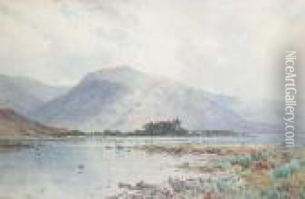 View Of A Loch With A Castle On Apromontory Oil Painting - Alfred de Breanski