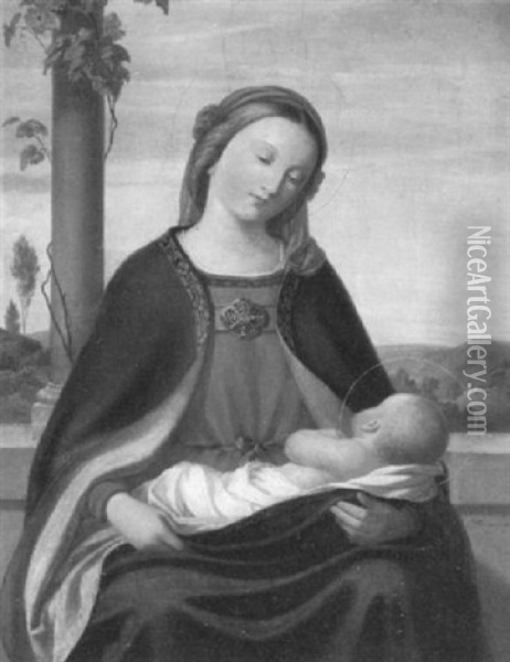 Madonna In Der Saulenloggia Oil Painting - Karl Herrmann
