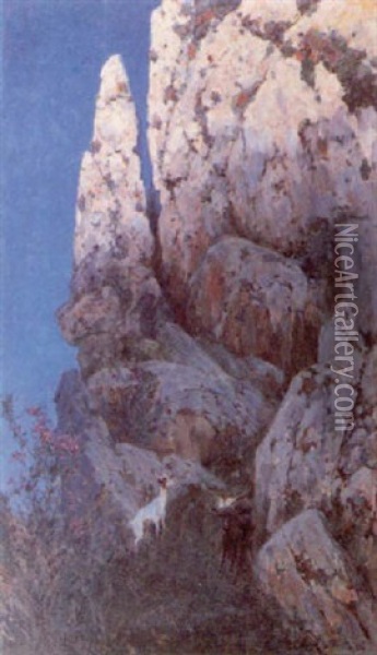 Bergziegen In Einer Felswand Oil Painting - Hans Busse