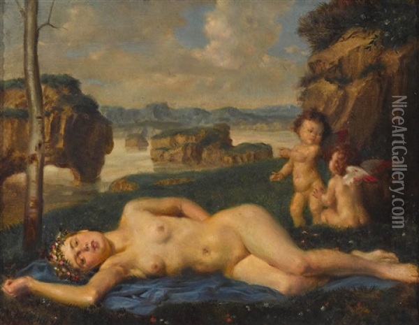 Liegende Venus Mit Zwei Putti Oil Painting - Theodor Baierl