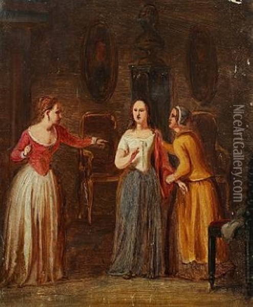 Interior With Leonora Christine And Chambermaids Oil Painting - Edvard Lehmann