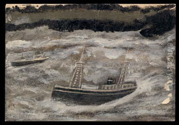 Two Ships In Rough Sea Oil Painting - Alfred Wallis