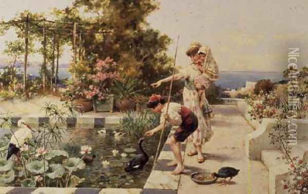 Feeding the Ibis at Corsica, 1902 Oil Painting - William Stephen Coleman