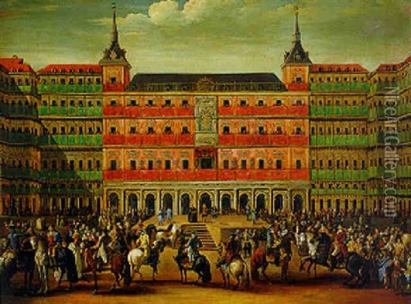 The Entrance Of Carlos Iii To The Plaza Mayor In Madrid Oil Painting - Luis Alcazar y Paret