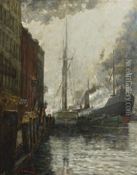 Chicago Harbor Oil Painting - William Clusmann
