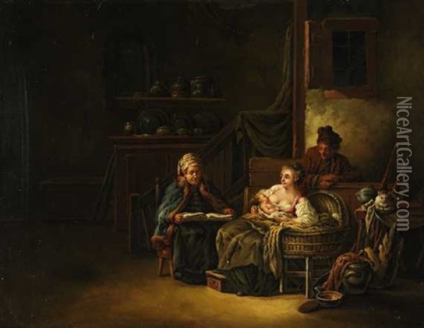 Familiengluck Oil Painting - Jean-Baptiste Leprince