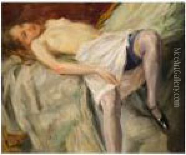 Liegender Madchenakt Oil Painting - Edward Alfred Cucuel