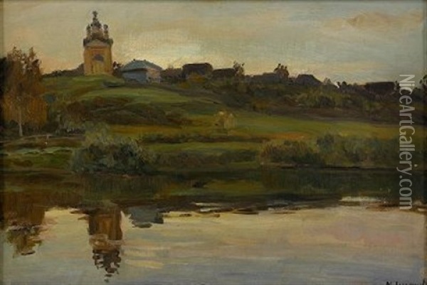 Church Along The River Oil Painting - Manuil Aladzhalov