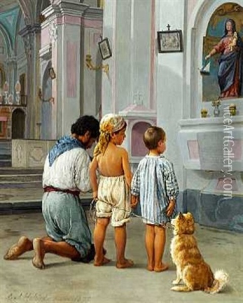 Santa Maria Del Bastimento. En Fader Med Sine Born Bedende Til Madonna Oil Painting - Axel Theofilus Helsted
