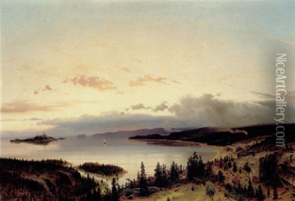Aftenstemning Over En Fjord Oil Painting - Axel Wilhelm Nordgren