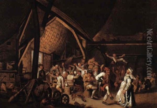 Wedding Dance In A Barn Oil Painting - Cornelis Mahu