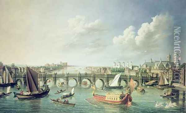 The Thames below Westminster Bridge Oil Painting - William James