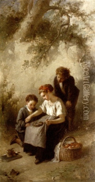 Enfants Aux Nids D'oisillons Oil Painting - Francois-Louis Lanfant