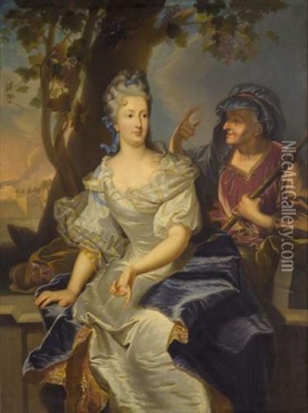 Portrait De Marie-anne Varice De La Ravoye, Nee De Valliere, Travestie En Vertumne Et Pomone Oil Painting - Hyacinthe Rigaud