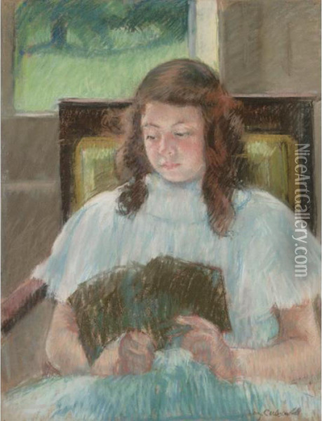 Francoise In A Square-backed Chair Reading Oil Painting - Mary Cassatt