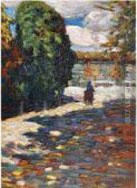 Park Von St Cloud - Mit Reiter (park Of St Cloud - Withhorseman) Oil Painting - Wassily Kandinsky