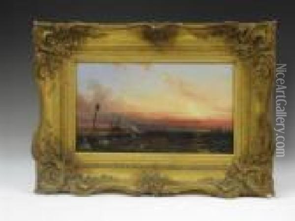 A Coastal View At Sunset Oil Painting - Henry Bright