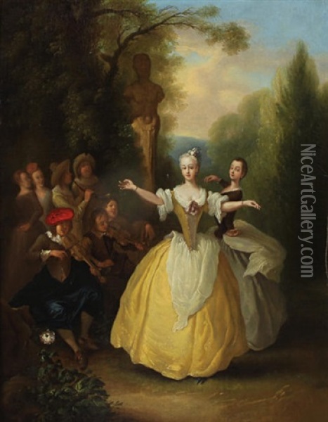 An Elegant Garden Party (pair) Oil Painting - Nicolas Lancret