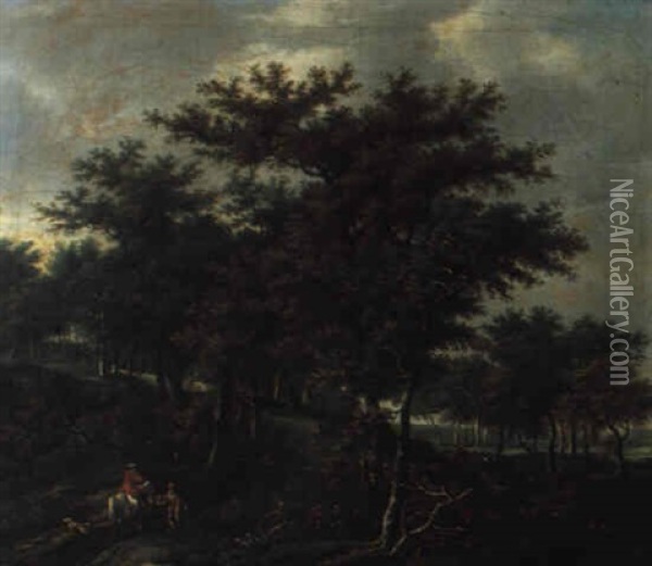 Waldlandschaft Mit Reiter Und Einem Bettler Oil Painting - Jacob Van Ruisdael