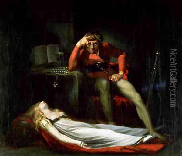 The Italian Court or Ezzelier Count of Ravenna musing over the body of Meduna slain by him for infidelity during his absence in the Holy Land Oil Painting - Johann Henry Fuseli