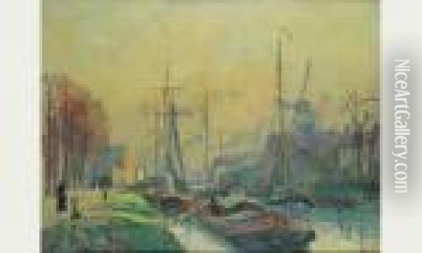 Canal A Schiedam, Hollande, 1895. Oil Painting - Albert Lebourg