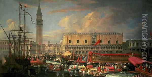 Bucintoro in the Bacino, Venice Oil Painting - Luca Carlevaris