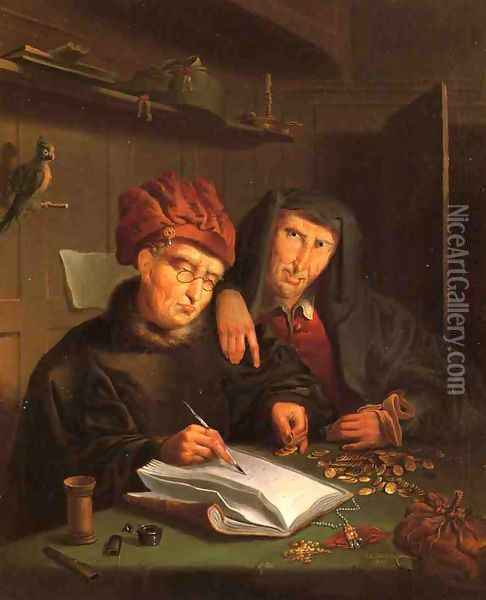 The Misers Oil Painting - Frederick E. Cohen