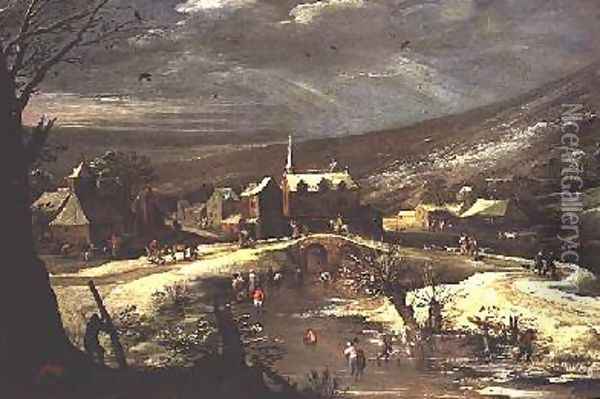Countryside with Skaters Oil Painting - Josse de Momper