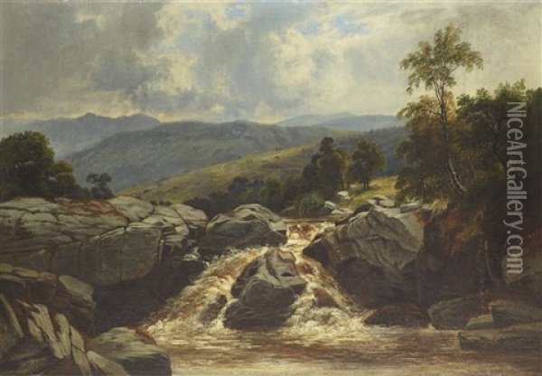A Waterfall In Glenfalloch Oil Painting - William Beattie Brown