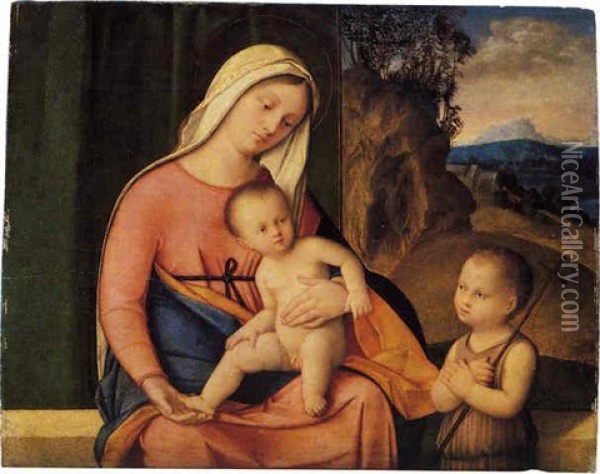 The Madonna And Child With The Infant Saint John The Baptist Oil Painting - Francesco di Vittore Bissolo