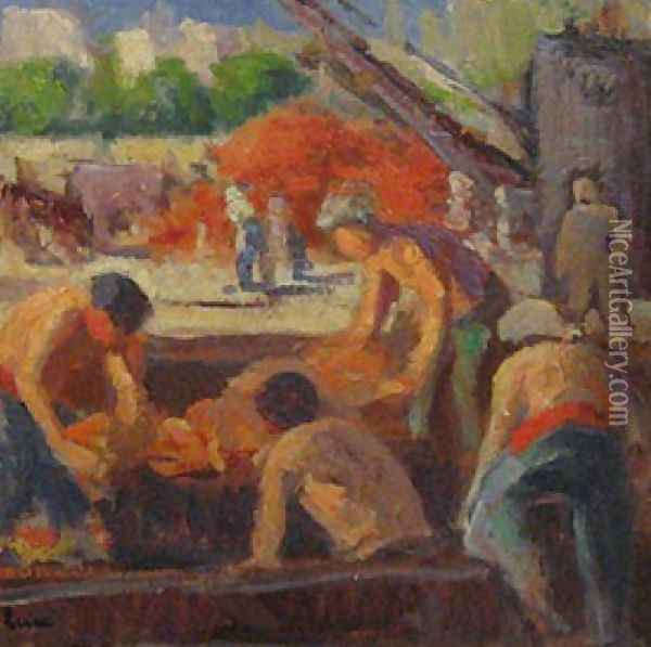 Workers Loading a barge Oil Painting - Maximilien Luce
