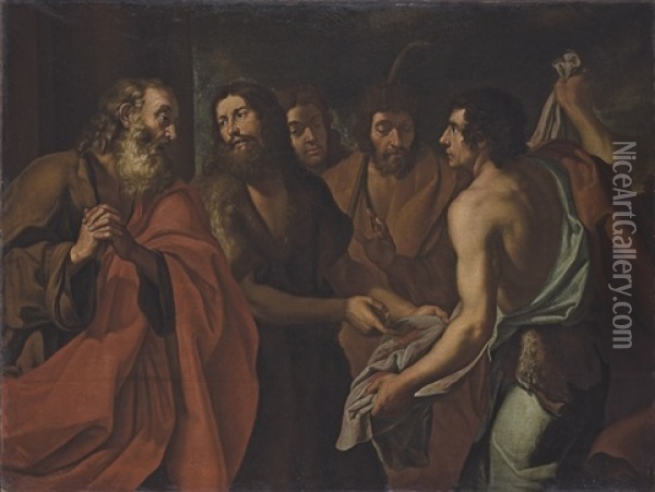 The Brothers Of Joseph Showing Jacob Joseph's Blood-stained Coat Oil Painting - Joachim von Sandrart the Elder