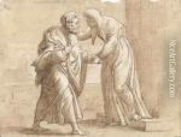 The Meeting Of Joachim And Anna At The Golden Gate Oil Painting - Raphael (Raffaello Sanzio of Urbino)