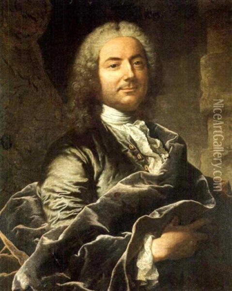 Portrait D'homme En Buste, Portant Une Redingote Bleue Et Une Cape En Velours Oil Painting - Hyacinthe Rigaud