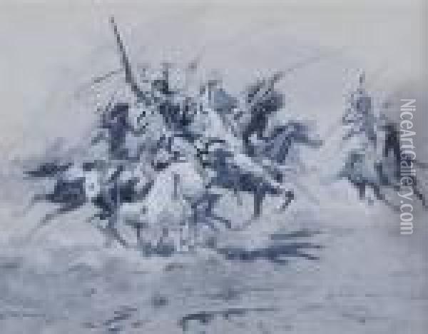 Indians On Horseback Oil Painting - Charles Marion Russell