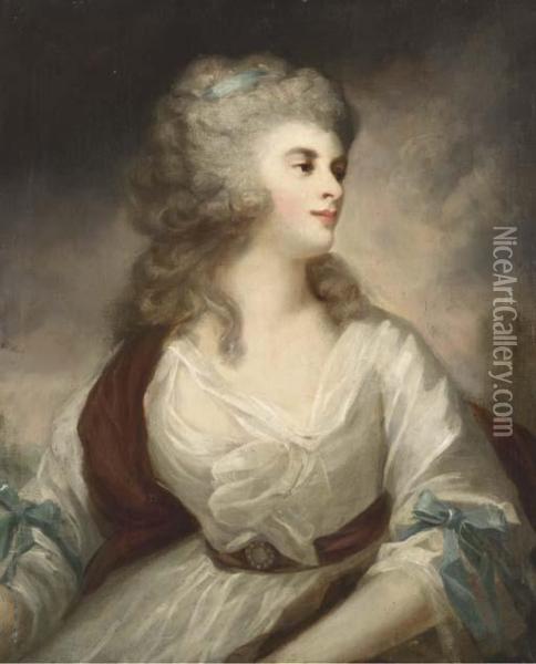 Portrait Of A Lady Said To Be 
Georgiana Cavendish, Duchess Of Devonshire, Three-quarter-length, In A 
White Dress Oil Painting - John Hoppner