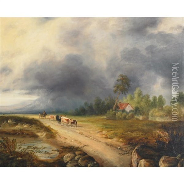 Approaching Storm, Atherley, Wilts Oil Painting - George Cole