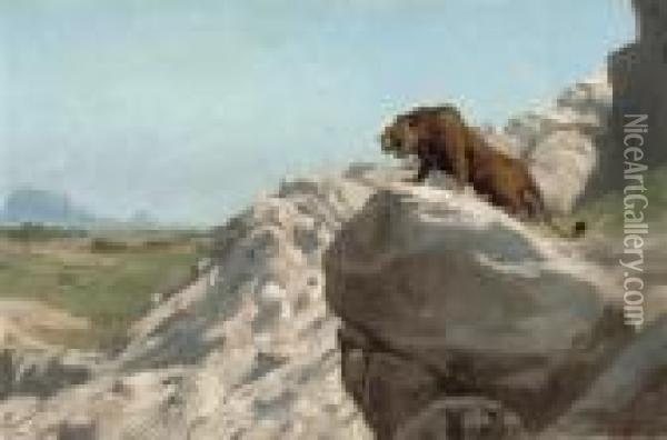 Lion Aux Aguets: On The Watch Oil Painting - Jean-Leon Gerome