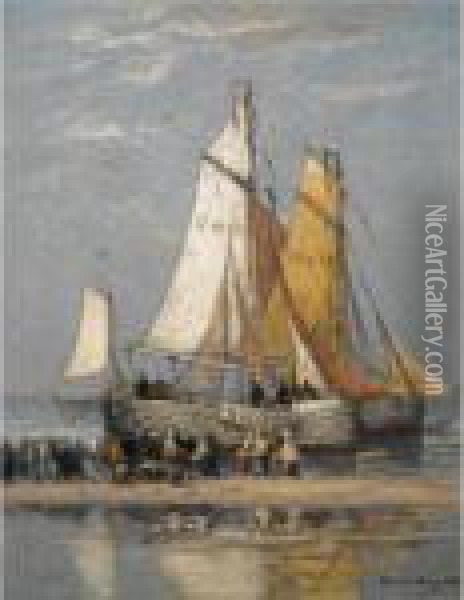 The Return Of The Fishing Fleet On Scheveningen Beach Oil Painting - Hendrik Willem Mesdag