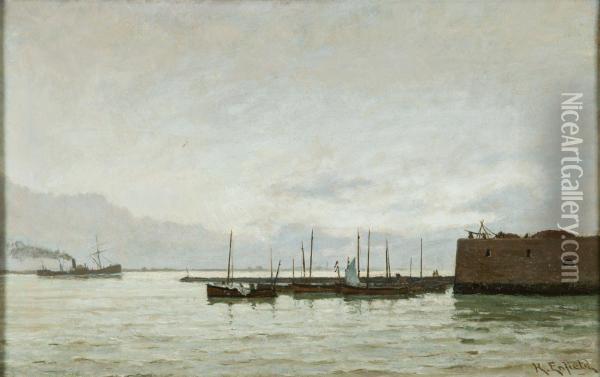 Debarcadere Dans Un Port De Hollande Oil Painting - Henry Enfield