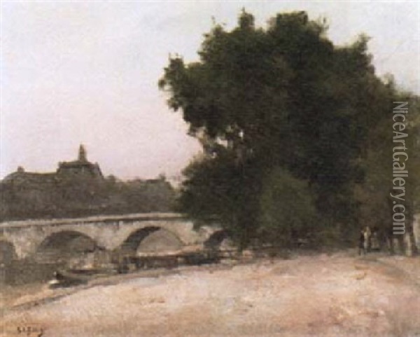 Au Bord Du Seine Oil Painting - Eugene Louis Gillot