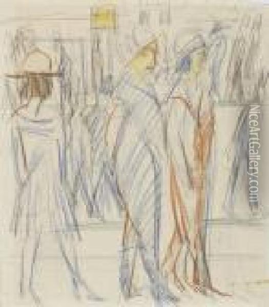 Strassenszene In Davos Oil Painting - Ernst Ludwig Kirchner